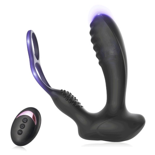 10 Vibrations Heating Function Remote Control Anal Plug With Dual Cock Rings