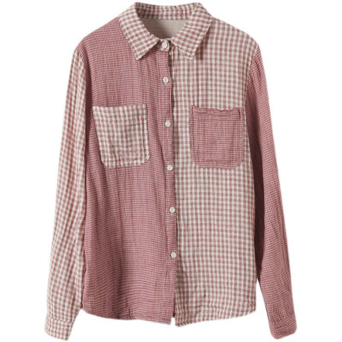 Women'S Spring Vintage Double Cotton Yarn Shirt Plaid Shirt
