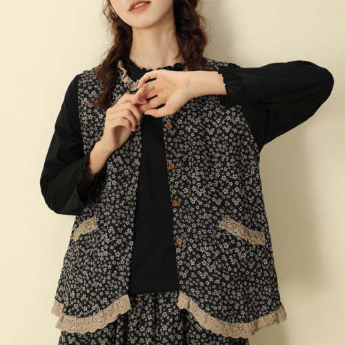 Autumn Floral Vintage Cotton Linen Vest