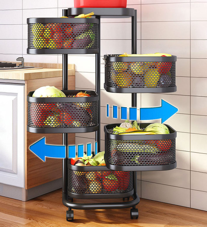 Rotating Multi-Layer Kitchen Metal Shelf With Wheels