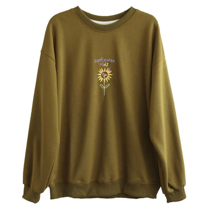 Women'S Autumn Round Neck Embroidered Sweatshirt