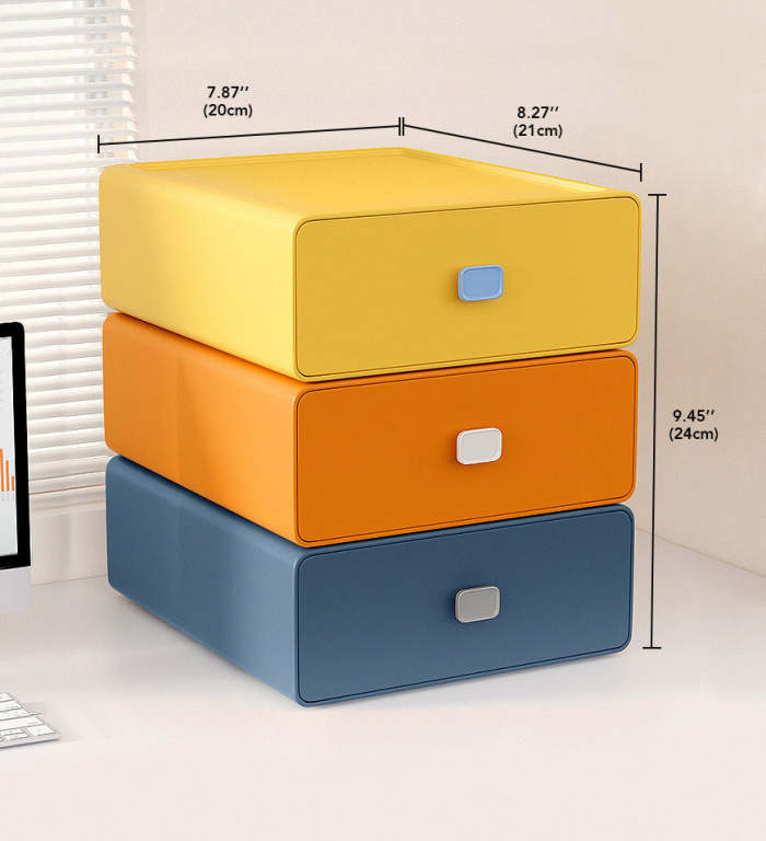 Colorful Stacked Desktop Drawer Box 3 Piece Set