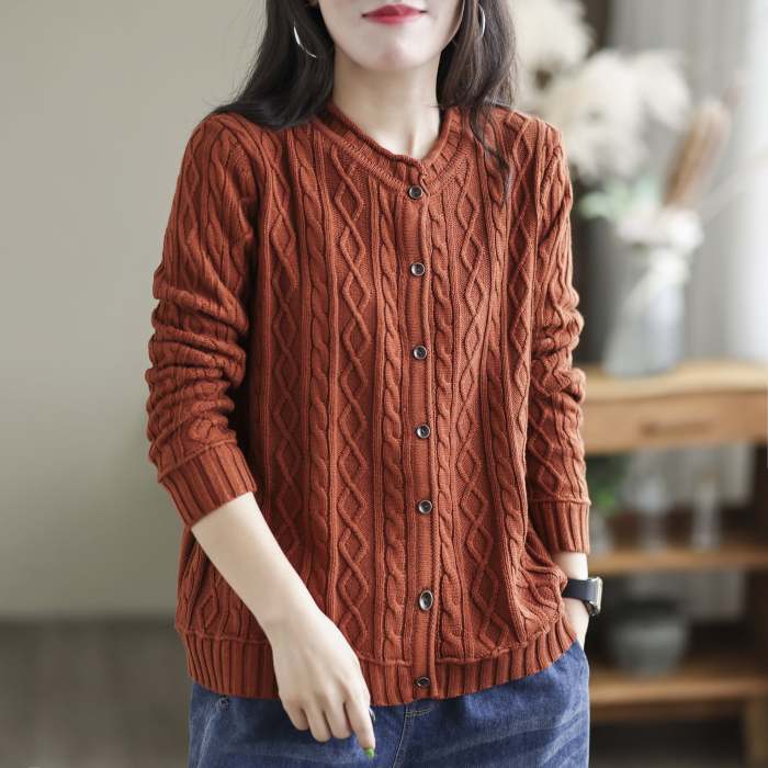 Autumn Retro Solid Color Knitted Jacket