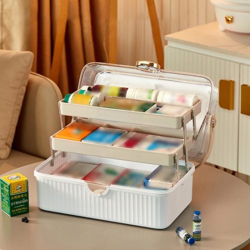 Craft Storage Box With 3-Tier Fold Tray And Handle