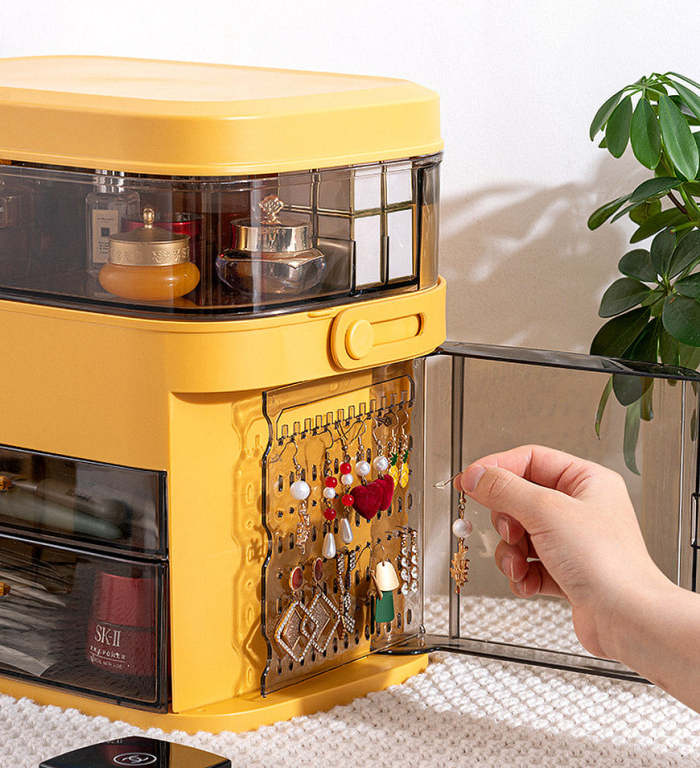 Cosmetic And Jewelry Storage Box With Led Makeup Mirror