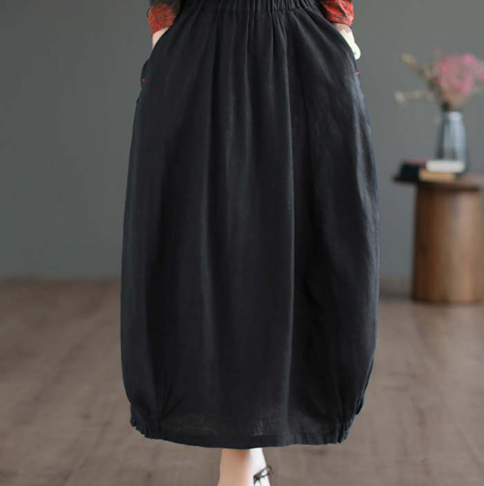 Autumn Solid Elastic Waist Linen Skirt
