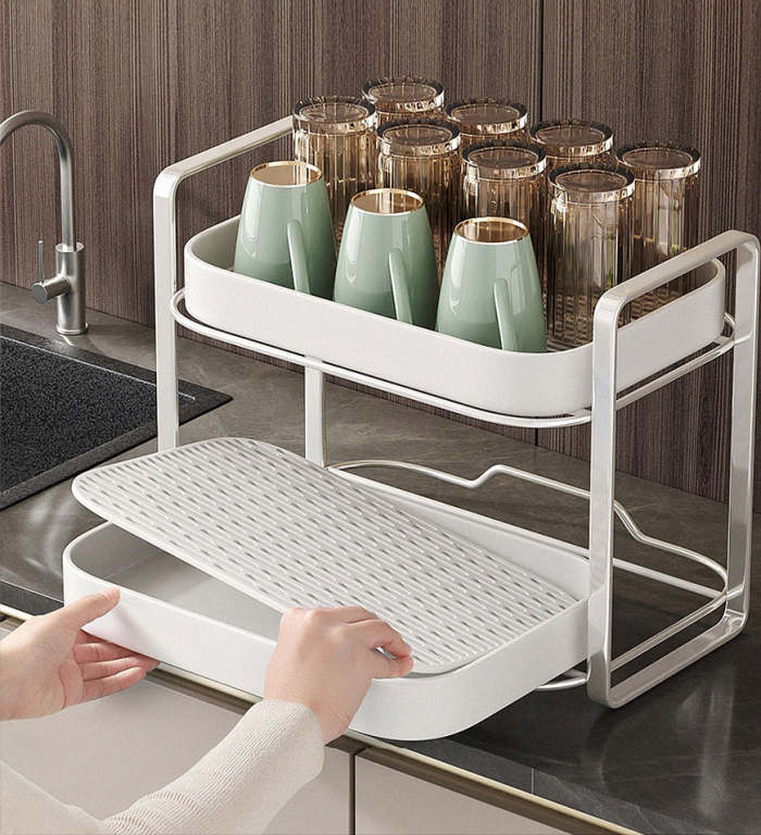 2-Tier Cups Rack With Drain Tray