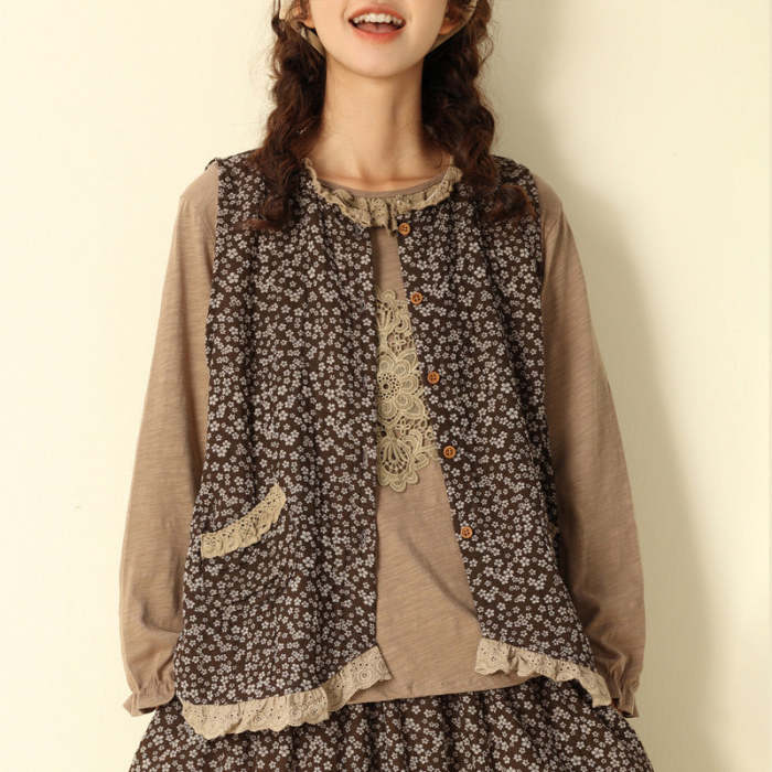 Autumn Floral Vintage Cotton Linen Vest