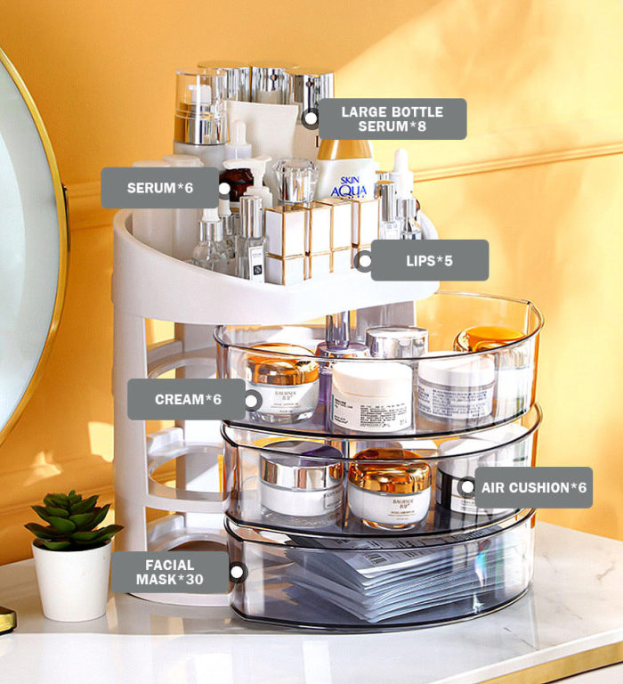 Makeup Organizer With 360 Degree Rotating Drawers