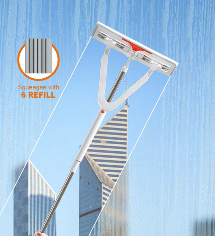 2 In 1 Squeegee Window Cleaner With Long Extension Pole
