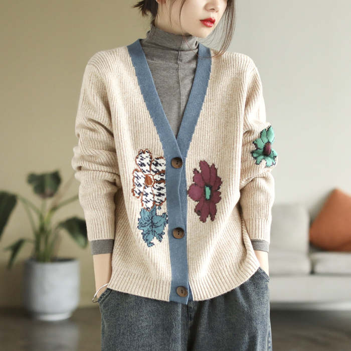 Autumn Core Yarn V-Neck Cardigan Sweater