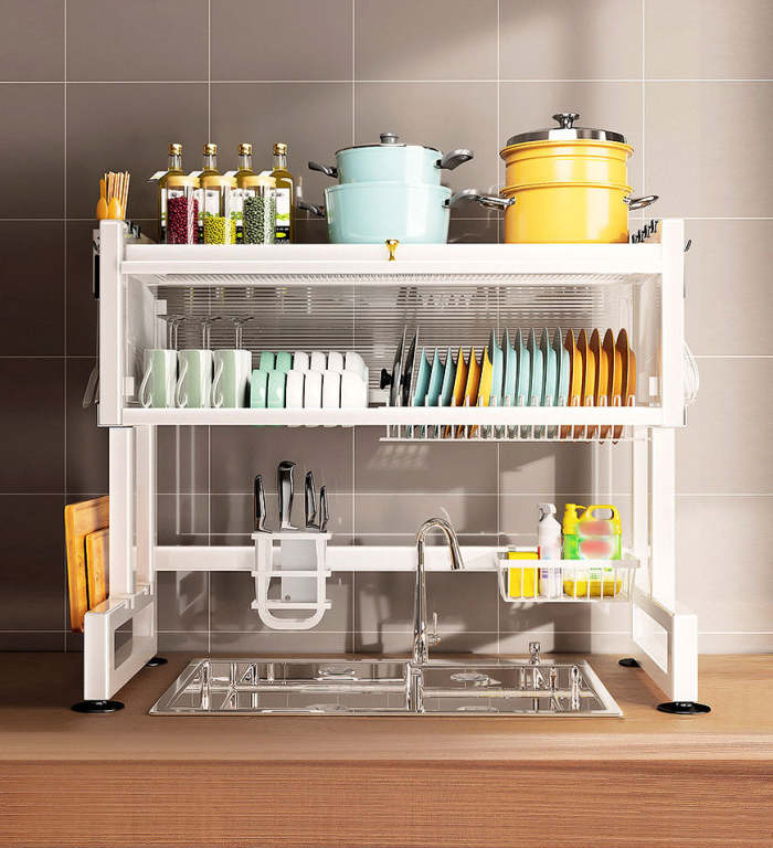 Dish Rack Over The Sink With Cutlery Drainer