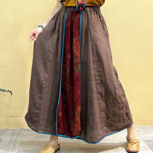 Summer Embroidered Loose Waist Linen Skirt