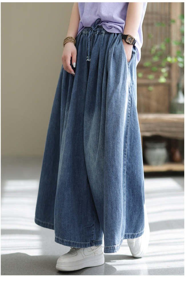 Women Elastic Waist Denim Spring Loose Jeans