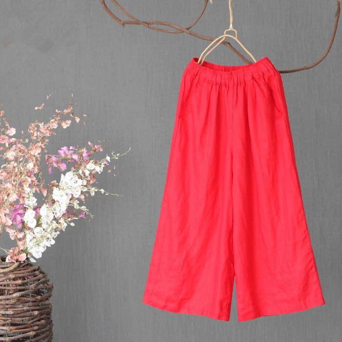 Women'S Spring Retro Solid Color Linen Pants