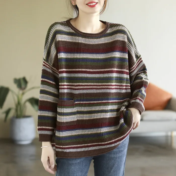 Women'S Autumn Striped Cotton Knitted Top