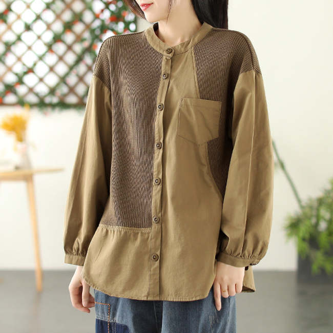 Spring Women'S Solid Color Stitching Shirt