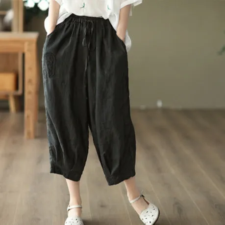 Women'S Summer Linen Crochet Harem Pants