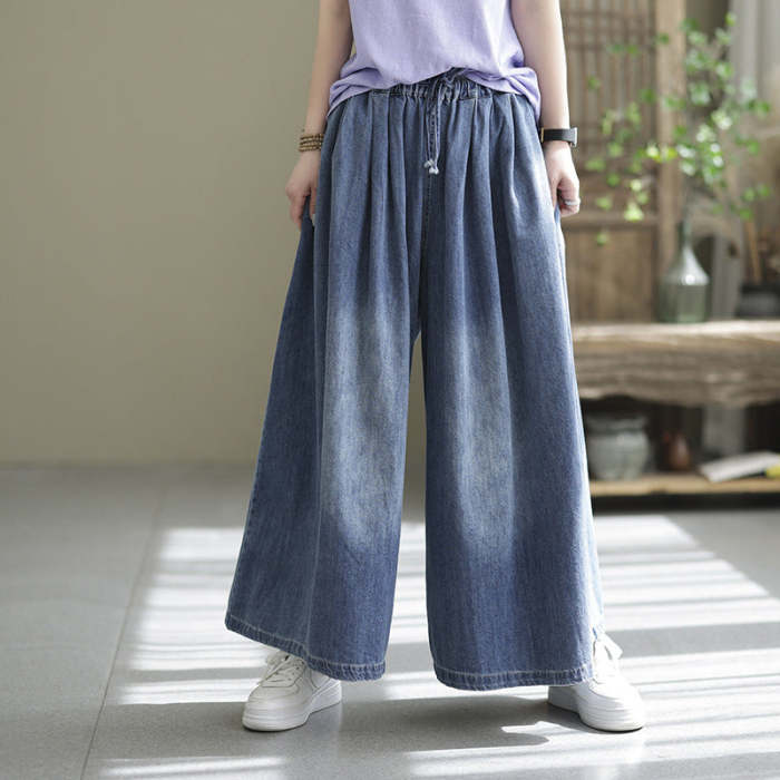 Women Elastic Waist Denim Spring Loose Jeans