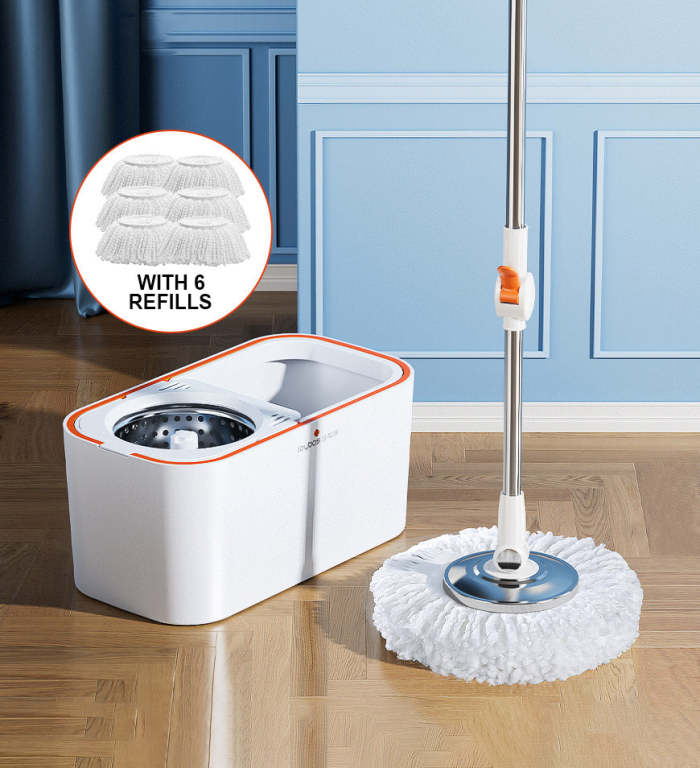 360 Spinning Mop Bucket Floor Cleaning System With 6 Refills