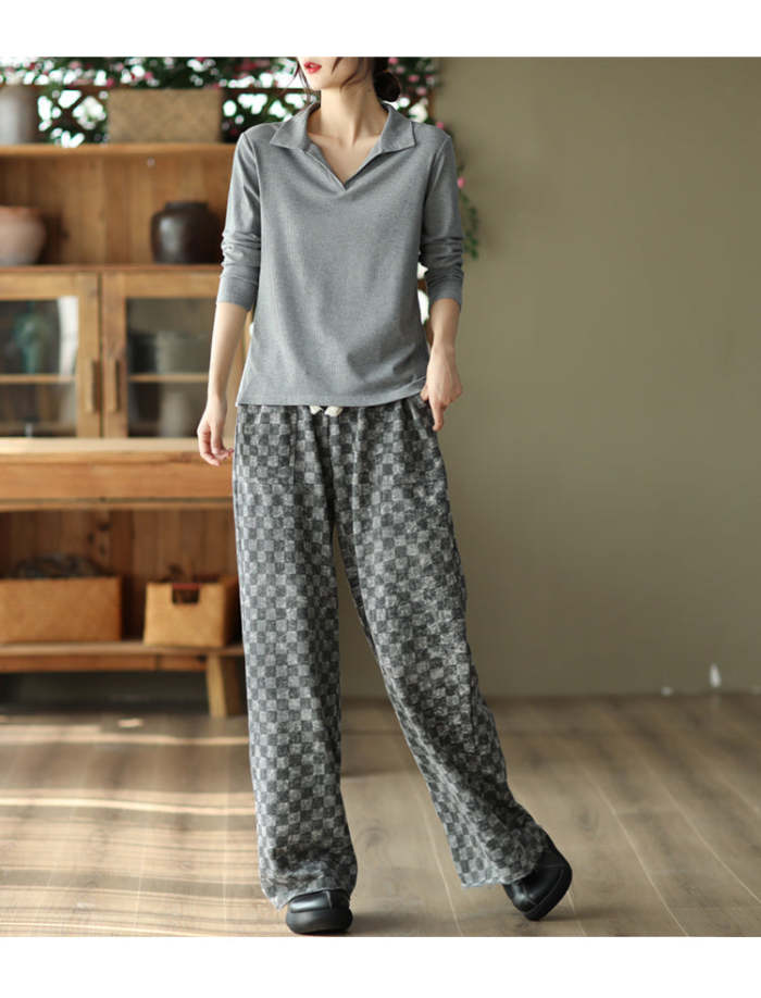 Autumn Lace-Up Elastic Waist Straight-Leg Pants