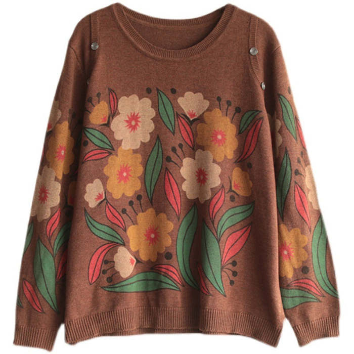 Autumn Knitted Crew Neck Print Sweater