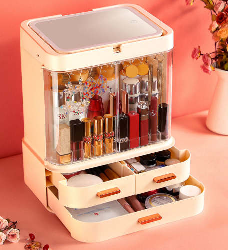 Multifunctional Makeup Case With Rotatable Led Mirror