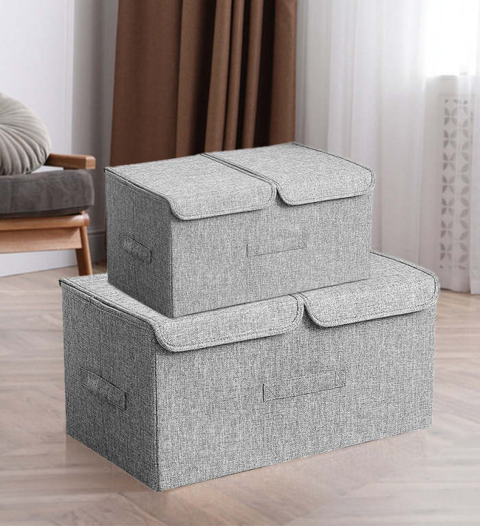 Large Foldable Fabric Linen Storage Box With Lid