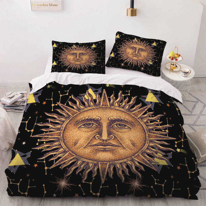 Hand Drawn Sun Face Bedding Sets Quilt Cover Without Filler