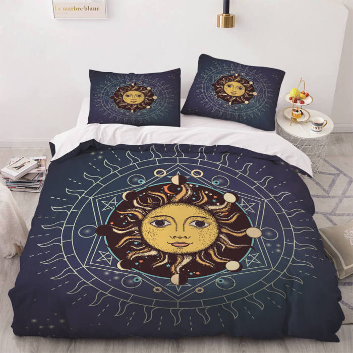 Hand Drawn Sun Face Bedding Sets Quilt Cover Without Filler