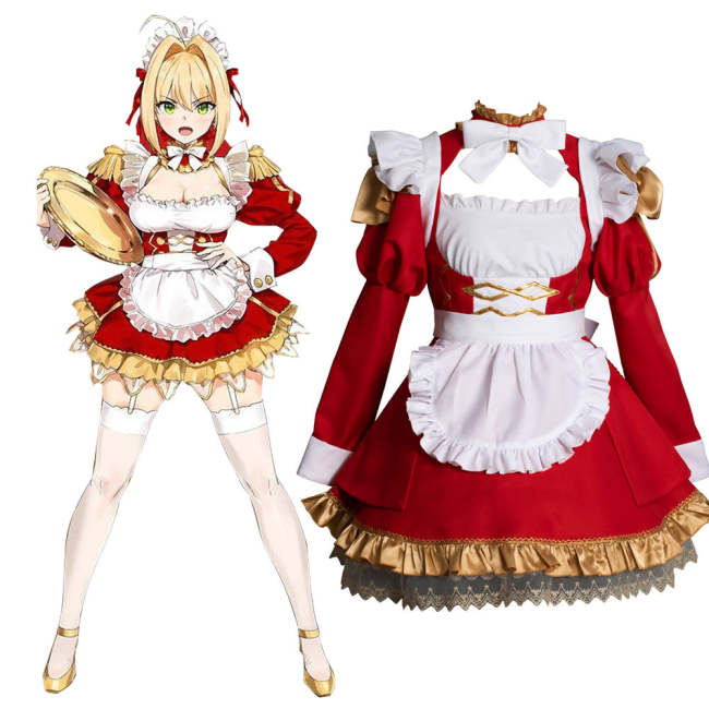 Fate Grand Order Saber Nero Claudius Caesar Augustus Germanicus Maid Cosplay Costume