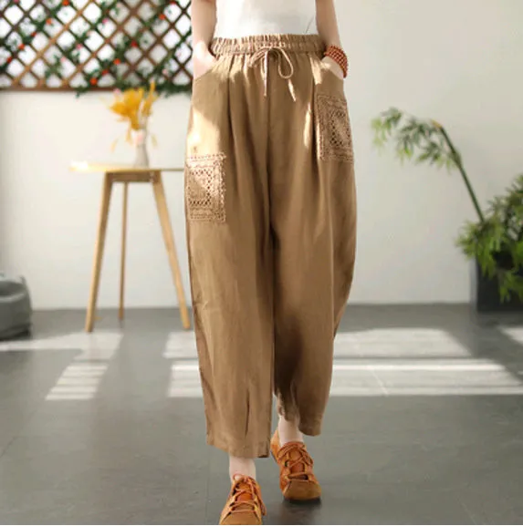 Women'S Spring Solid Color Linen Pants