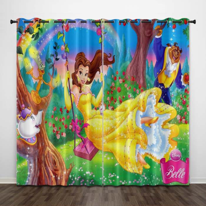 Cartoon Beauty And The Beast Curtains Pattern Blackout Window Drapes