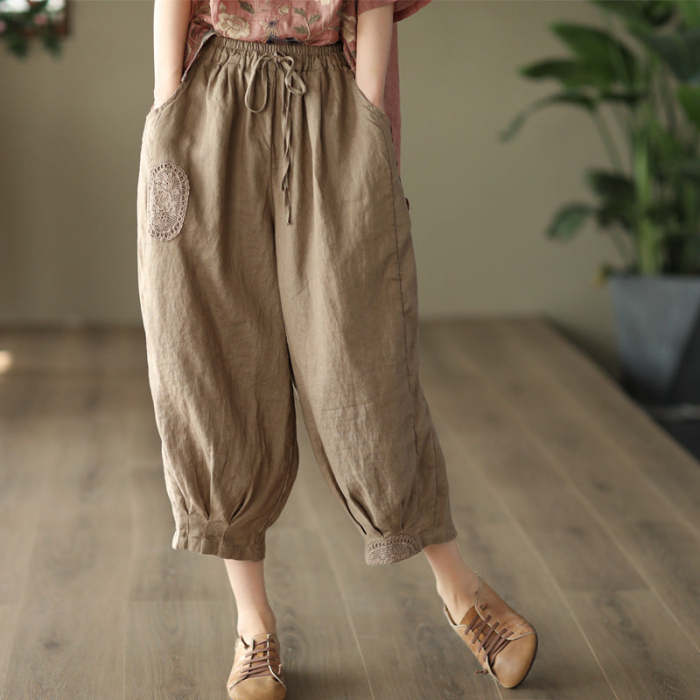 Women'S Summer Linen Crochet Harem Pants