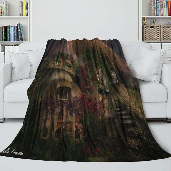 Mushroom House Blanket Flannel Throw Room Decoration