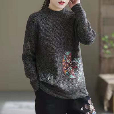 Women'S Winter Core Yarn Print Sweater
