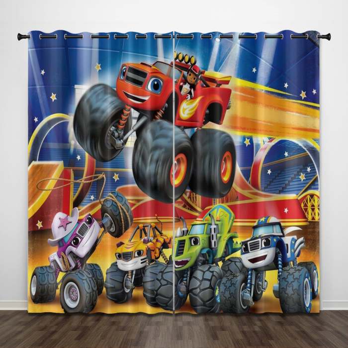 Cartoon Blaze And The Monster Machines Curtains Pattern Blackout Window Drapes