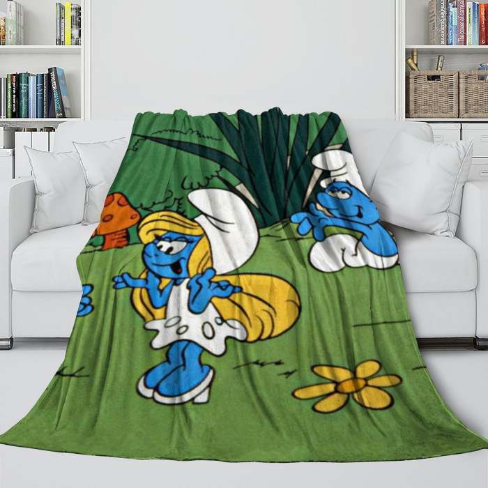 Cartoon Smurfs Blanket Flannel Throw Room Decoration