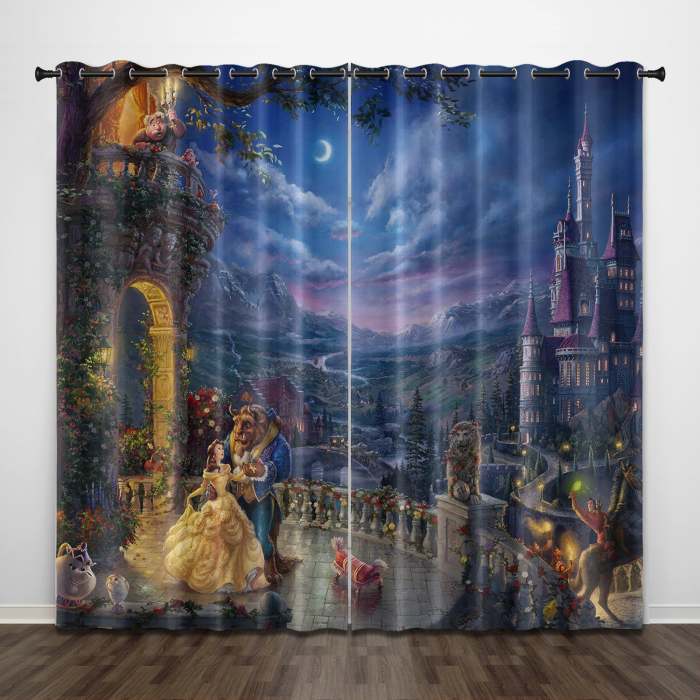 Cartoon Beauty And The Beast Curtains Pattern Blackout Window Drapes