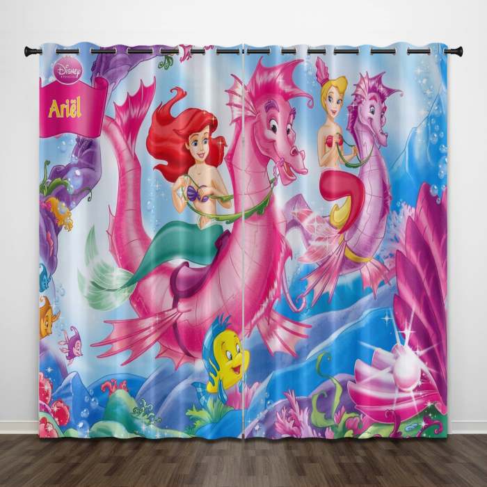 Cartoon The Little Mermaid Curtains Pattern Blackout Window Drapes
