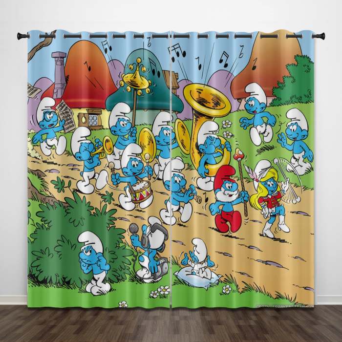 The Smurfs Curtains Pattern Blackout Window Drapes