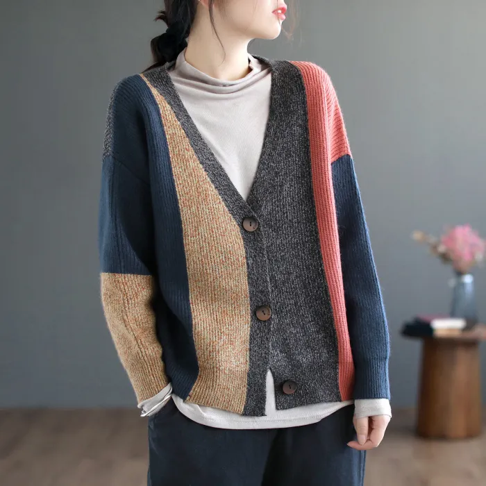 Fall Core Yarn V-Neck Sweater Jacket