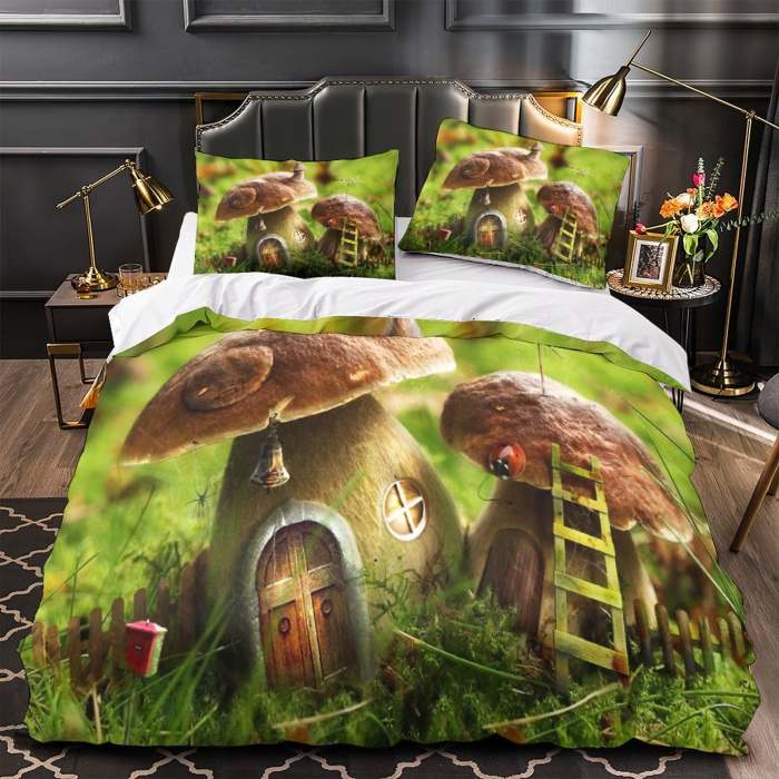 Mushroom House Bedding Set Pattern Quilt Cover