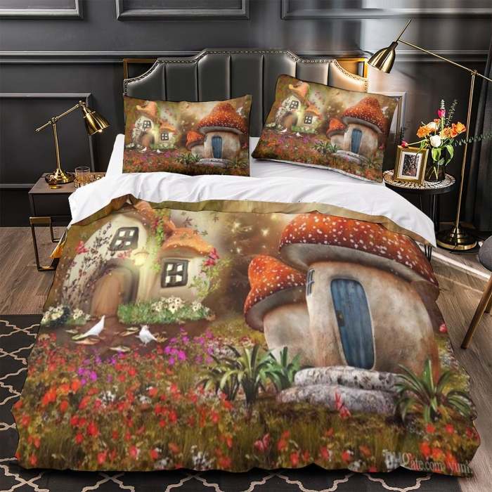 Mushroom House Bedding Set Quilt Cover Room Decoration