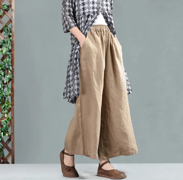 Women'S Spring Retro Solid Color Linen Pants