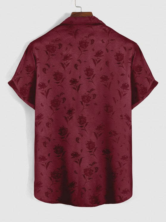 Rose Pattern Short Sleeve Shirt And Shorts Set
