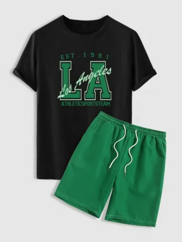 Los Angeles Letter Printed T Shirt And Shorts