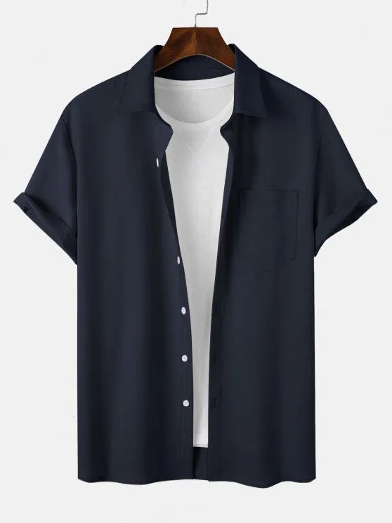 Solid Color Shirt And Casual Shorts Set