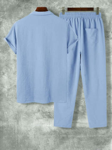 Lapel Collar Short Sleeve Shirt And Casual Pant