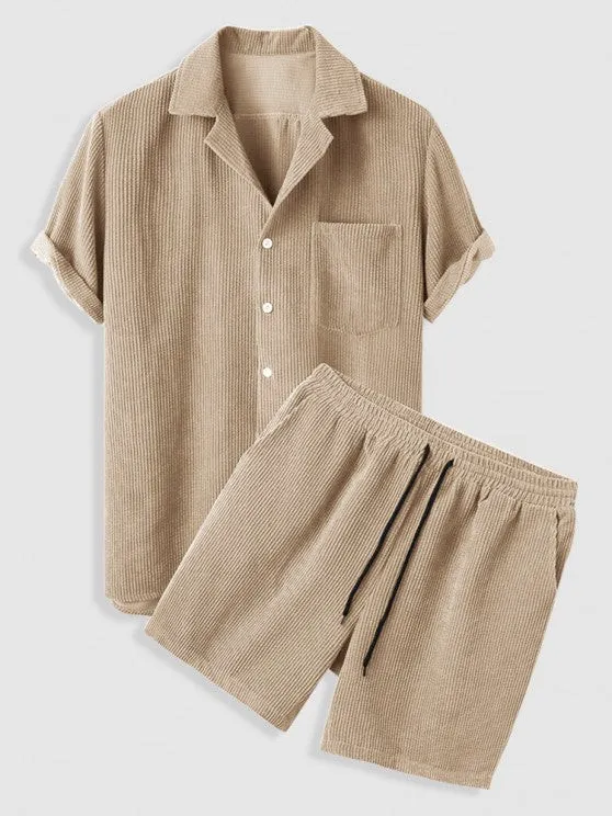 Casual Lapel Collar Short Sleeves Shirt And Shorts